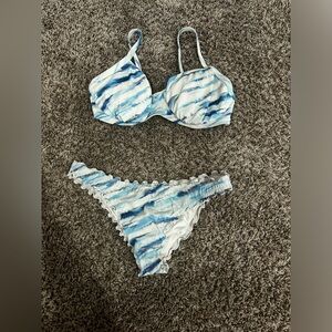 Blue and White Bikini Set